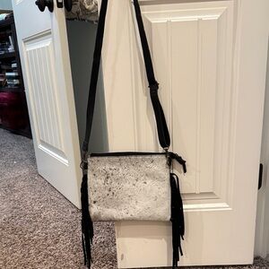 American Darling Black and White Crossbody Bag with Fringe